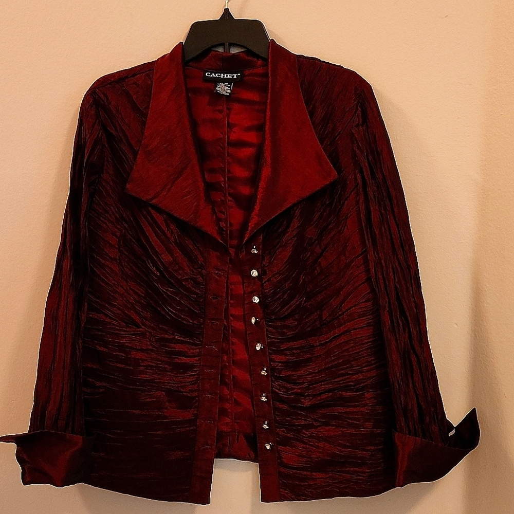 Cache Dressy Rhinestone Burgundy Jacket size 16W